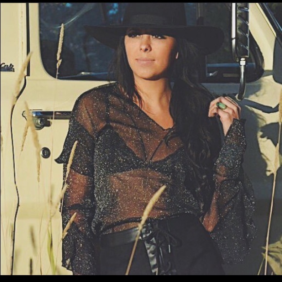 Black & Silver Sheer Ruffled Sleeve Blouse - Picture 1 of 3